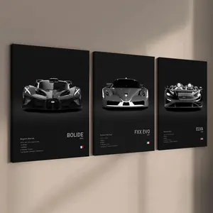 3-count wooden frame canvas, exquisite supercar art poster, cool male bedroom car decoration pattern, car collector, suitable for living room, corridor, office, home wall decoration, ideal gift
