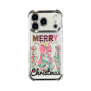 Christmas Phone Cases Nutcracker Soldier & Pink Christmas Tree Clear Protective Cover for iPhone 17 Pro 16 Pro Max 15 Plus 14 Pro 13 12 11 XS Max XS XR & Samsung Galaxy S25 Ultra S24 Plus S23 Shockproof Drop-Resistant Casing