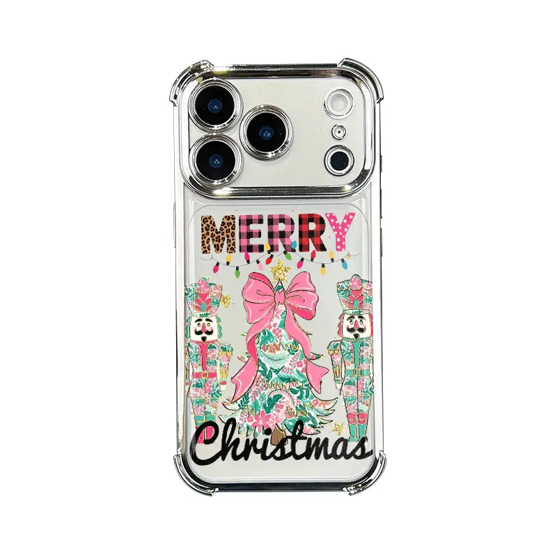 Christmas Phone Cases Nutcracker Soldier & Pink Christmas Tree Clear Protective Cover for iPhone 17 Pro 16 Pro Max 15 Plus 14 Pro 13 12 11 XS Max XS XR & Samsung Galaxy S25 Ultra S24 Plus S23 Shockproof Drop-Resistant Casing