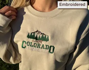 Embroidered Colorado Crewneck Sweatshirt, Hiking Clothing Gift