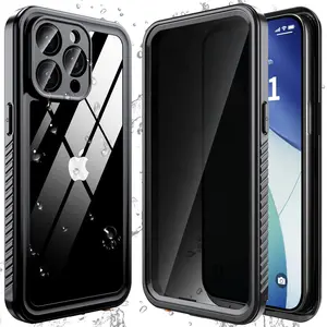 iPhone 15 Pro Max, with [Built-in Privacy Screen Protector] [IP 68 Underwater], Anti-Peeping Adsorption Full Body Double Protective Case for iPhone 15 Pro Max, Black