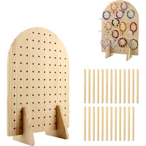 Wooden Oval Pegboard Display Stand with 25 Pcs Dowel Rods, Accessories Rack for Keychain Jewelry Display, Perfect for Vendors, Craft Shows, Necklaces, Pins, Earrings