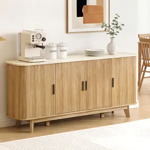 Buffet Sideboard Cabinet With Storage,68.9" Fluted Cabinet With Sliding Door & Adjustable Shelf, Modern Accent Coffee Bar Console Table For Kitchen