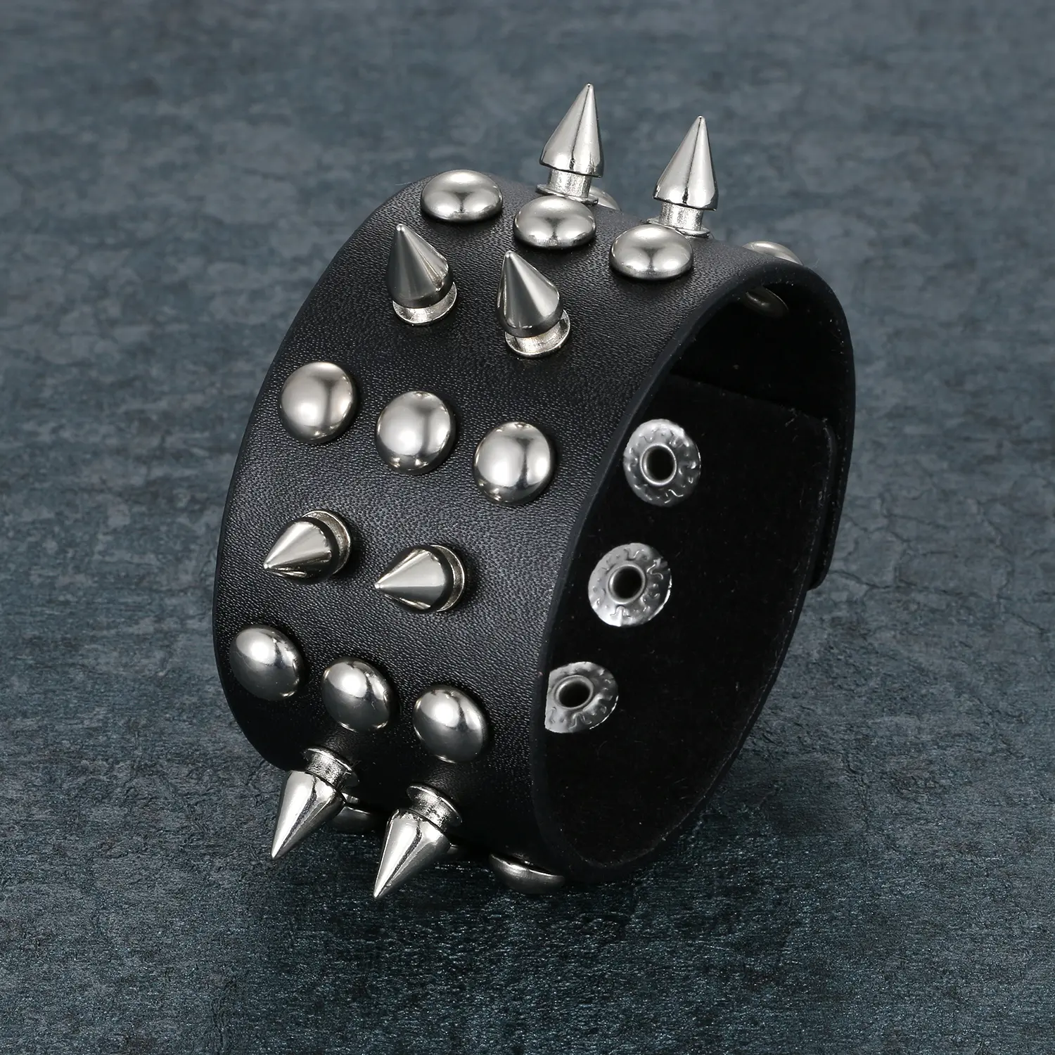 OIDEA Men's Fashionable High Quality Punk Rock Spiked Leather Cuff Bracelet - Bold Cone Spikes, Adjustable Wide Band, Push Clasp, Alt-Style Bracelets & Bangles, Biker Birthday Gift, Alloy Leather Strap
