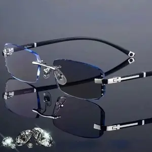 Luxury Diamond Cutting Rimless Presbyopia Glasses Finished Outdoor Photochromic Reading Sunglasses Far Sight +1.0+1.5 Eyeglasses