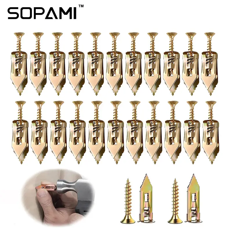 200PCS Gold Wall Anchors - Self-Drilling Screw & Plug Kit for Heavy Duty Hanging (Brick/Wood/Drywall)