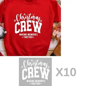 Christmas Iron on Sticker Christmas Crew Heat Iron on Decal Xmas Making Memories for Family DIY Patches Family T-Shirt Clothes Bag Pillow (10, White)
