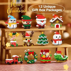 12PCS/Set Christmas Mini Blocks toy Gift Set, Creative Building Blocks,SantaClaus, ChristmasTree,Snowman,Elves, Reindeer, Bells &Stocking,Train Model Gift for Kids, Building Model