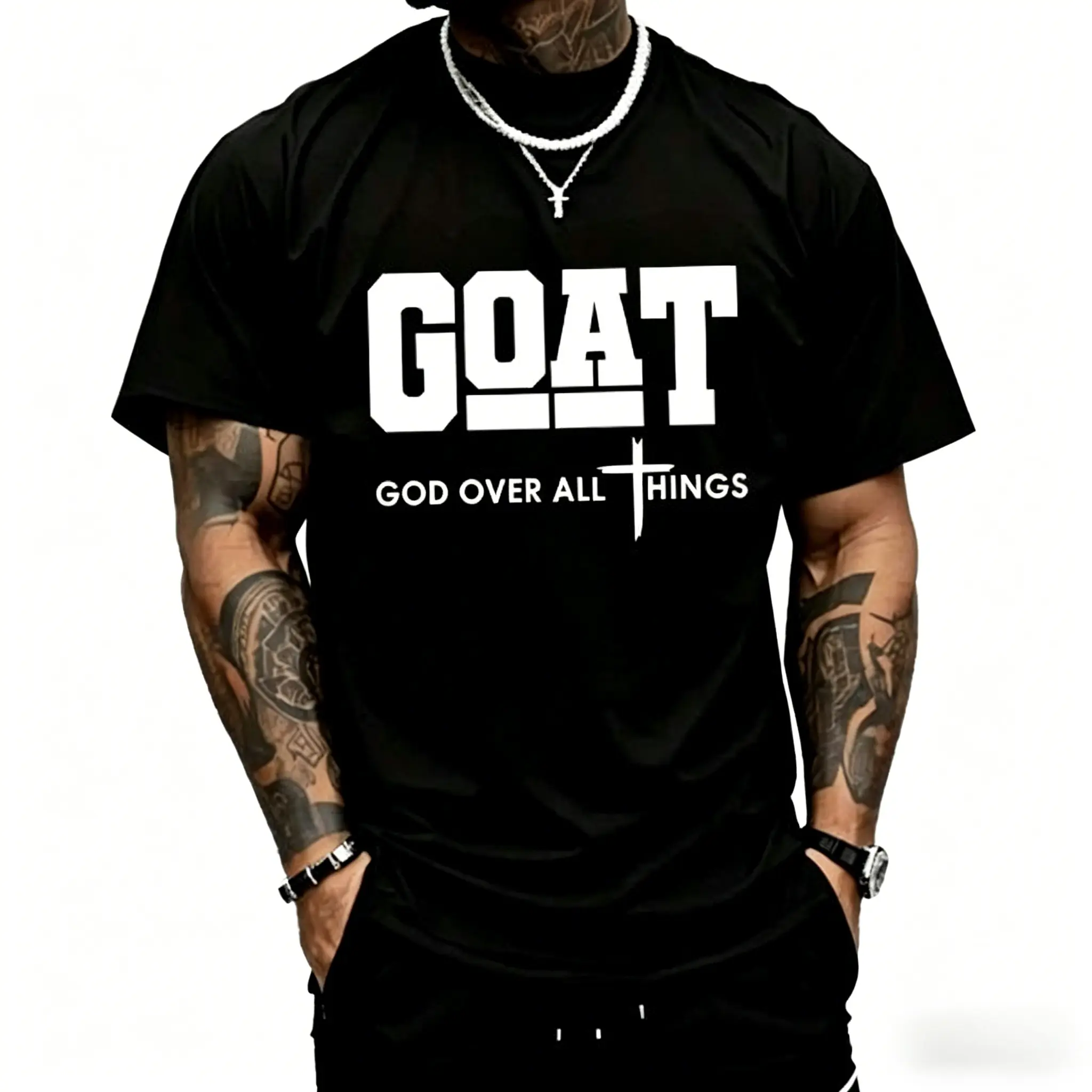 Men's Cotton T-Shirt with SageSprint GOAT Graphic, Christian Faith Menswear, Loose Fit Sporty Streetwear Top, T Shirts