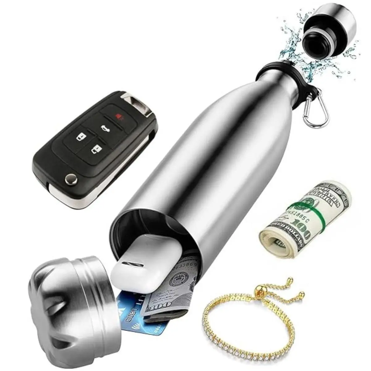 Diversion Safe Water Bottle - Stainless Steel Drinkware Bottle Flasks Safe with Hidden Compartment for Cards, Keys, Cash, and Valuables - Insulated Portable Bottle for Hot and Cold Drinks - 18 Ounces Bottled