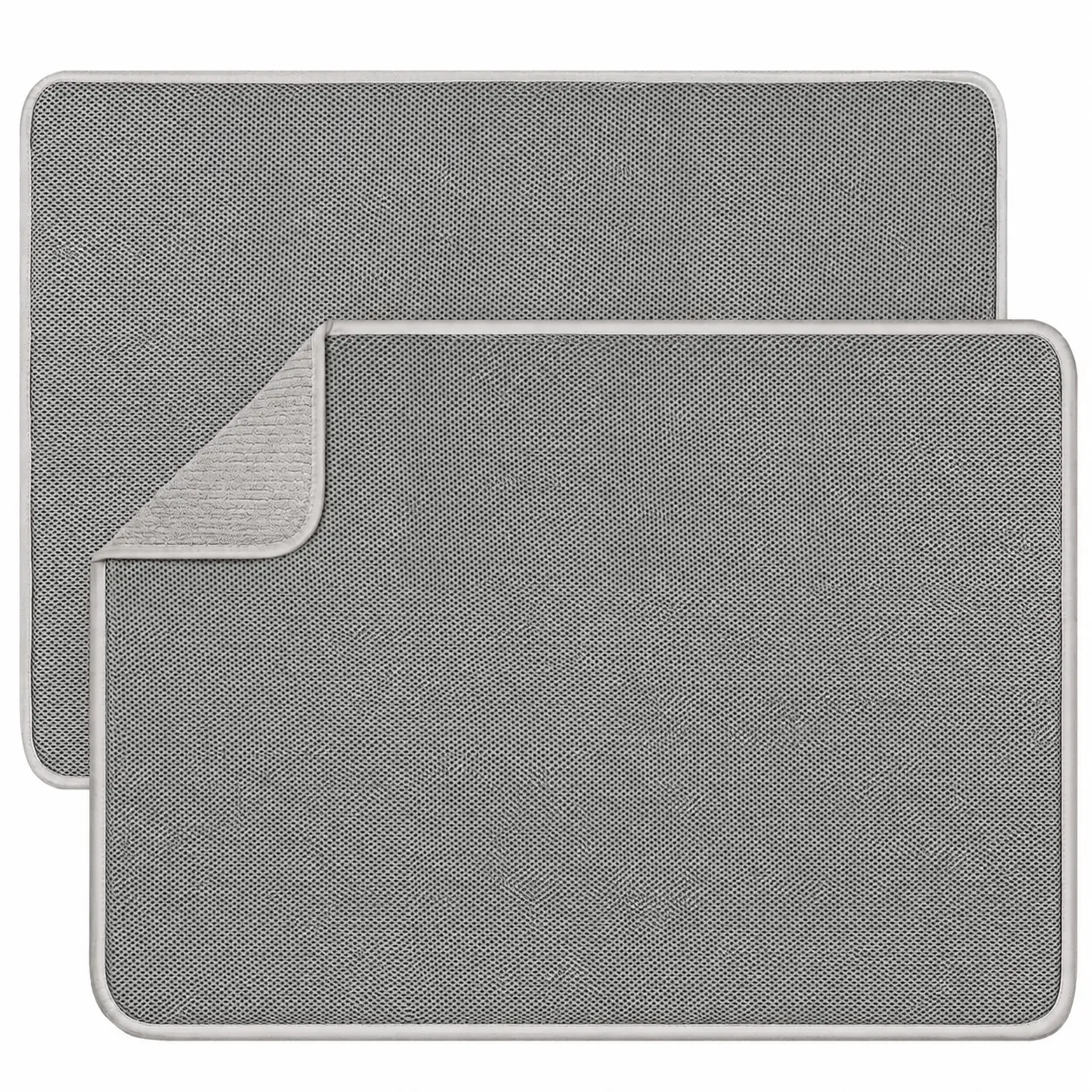 2-Pack Large Microfiber Dish Drying Mats, 23.8"x17.3" Ultra-Absorbent Quick-Dry Kitchen Counter Mats, Machine-Washable Gray Dish Rack Pads for Sinks