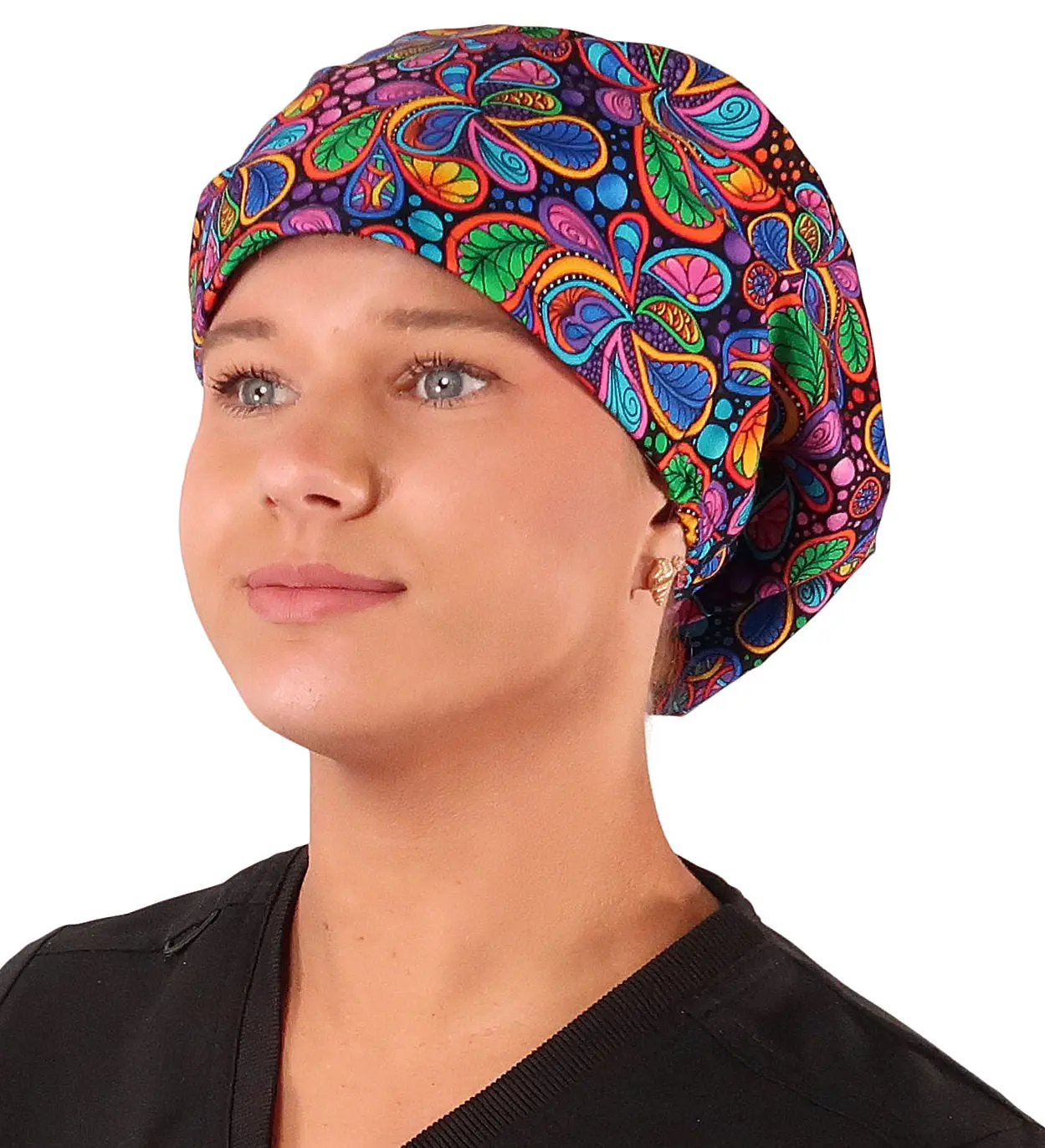 Riley Comfort Scrub Cap - Bright Flower Paisley