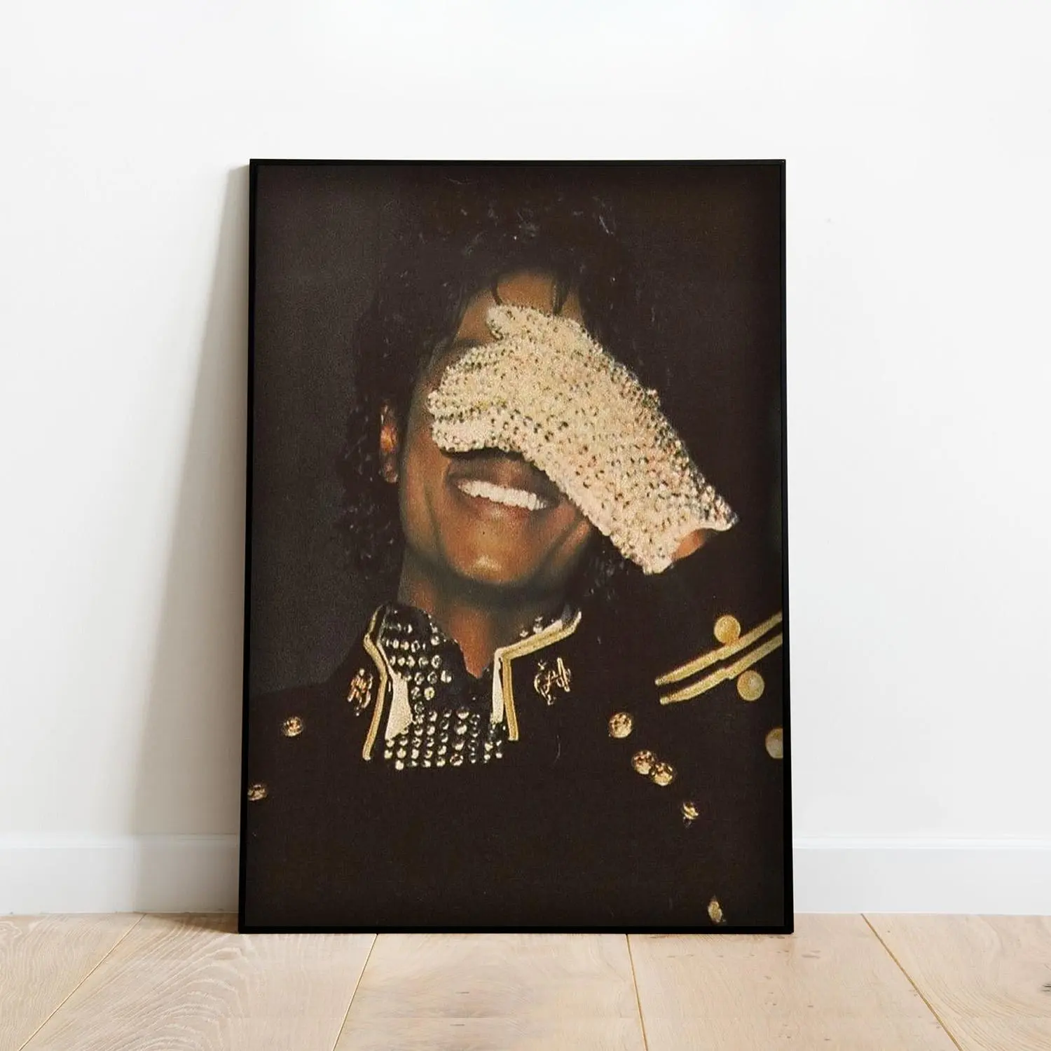 Michael Jackson Sparkly Rhinestone Glove Canvas Wall Art, Vintage Retro Music Star Portrait Print, Pop Music Fan Bedroom Decor Unframed Canvas Poster or Framed Canvas Wrap