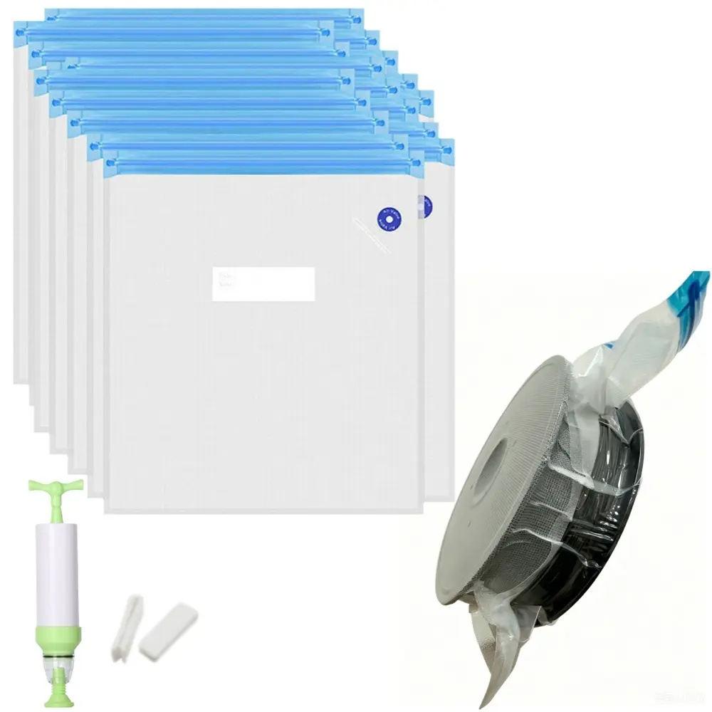 3D printing material storage vacuum kit, 3D printer drying bag with desiccant/sealing clamp/vacuum pump, 11.8 x 13.4 inches suitable for PLA, PETG, TPU most 0.55/1.1/2.2 pound spool and wire roll, Vacuum Sealed Bags, Vacuum Bag Set