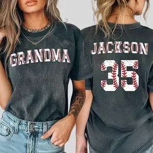 Comfort Colors Custom Baseball Grandma Number And Name Shirt, Baseball Grandma Gift, Personalized Baseball Tee, Game Day Baseball Tee