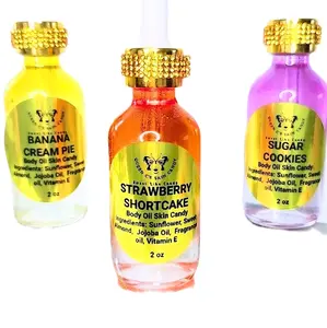 "Bakery Sweets Trio" Sweet Body Oil Skin Candy Bundle-2oz Strawberry Shortcake, Sugar Cookies, Banana Cream Pie Scented Body Oil| Perfume Oil| Hydrating and Moisturizing Fragrant Moisturizer -Fragrance Jojoba Lightweight Silky Smooth Sunflower  Scent