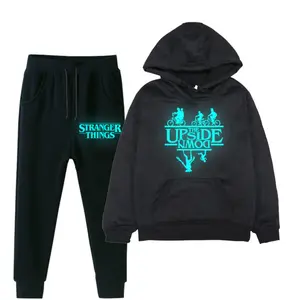 Official Licensed Stranger Things Kids' Hoodie and Pants Set, Glow in The Dark Graphic Print 2-Piece Outfit, Soft & Warm Fleece Halloween Costume & Christmas Gift