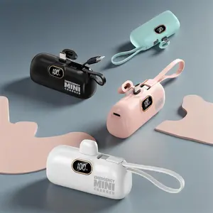 [4000mAh/14.8Wh]Mini Emergency Charger with Built-In Cables, LCD Display, Dual USB Output, 4000mah/14.8wh Portable Battery Pack for iPhone & Android Phones