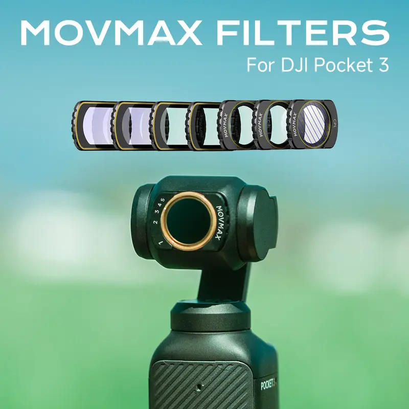 Movmax Magnetic Camera Accessories Complete Kit for DJI Pocket 3 - 0.72X Wide Angle, UV, VND2-32, Black Mist 1/4, CPL+ND16+ND64+ND256, 50mm Lens Filters, Quick-Swap Magnetic Mount, Vlog Accessories to Adjust Exposure & Reduce Glare