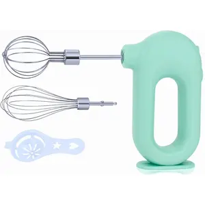 Household Cordless Electric Hand Mixer, USB Rechargeable Handheld Egg Beater With 2 Detachable Stir Whisks, 4 Speed Modes, for Baking at Home in Kitchen, Lightweight Portable (Green)