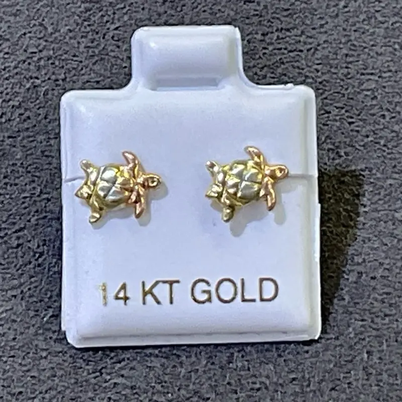 BROQUELES DE TORTUGA 3 COLORES EN 14k