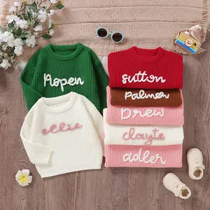 Customizable Baby Knitted Sweater, Personalized Embroidered Name Pullover, Soft Warm Long Sleeve Sweatshirt for Infant Toddler Boys Girls, Fall Winter Outfit 0-24M