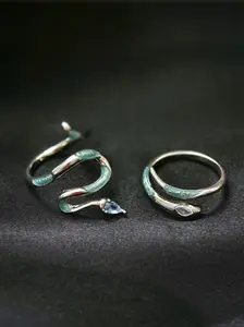 Enamel Snake Ring Set with Unique Design and Blue Accent Stone Jewelry Piece
