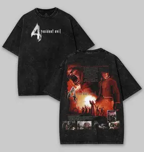 Resident Evil 4 Washed Tshirt 2 Sided Cotton unisex graphic tees graphic tees Top Black Retro Gaming Vintage streetwear, resident evil merch, resident evil shirt