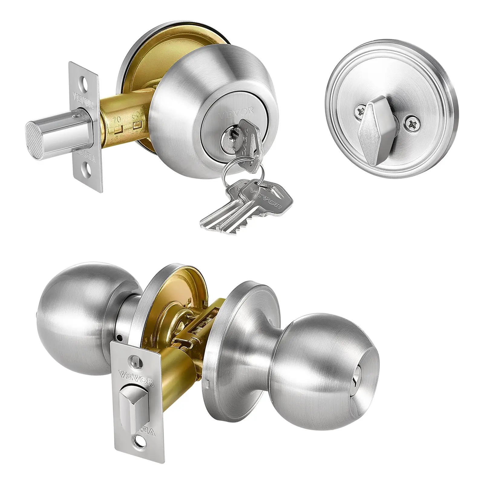 【DealsForYouDays】VEVOR Door Knob and Deadbolt Set, Satin Nickel Entry Door Knob and Single Cylinder Deadbolt Combo Pack, Fit for 1-3/8" to 1-3/4" Door Thickness, Door Lockset with Deadbolt for Entrance and Front Door