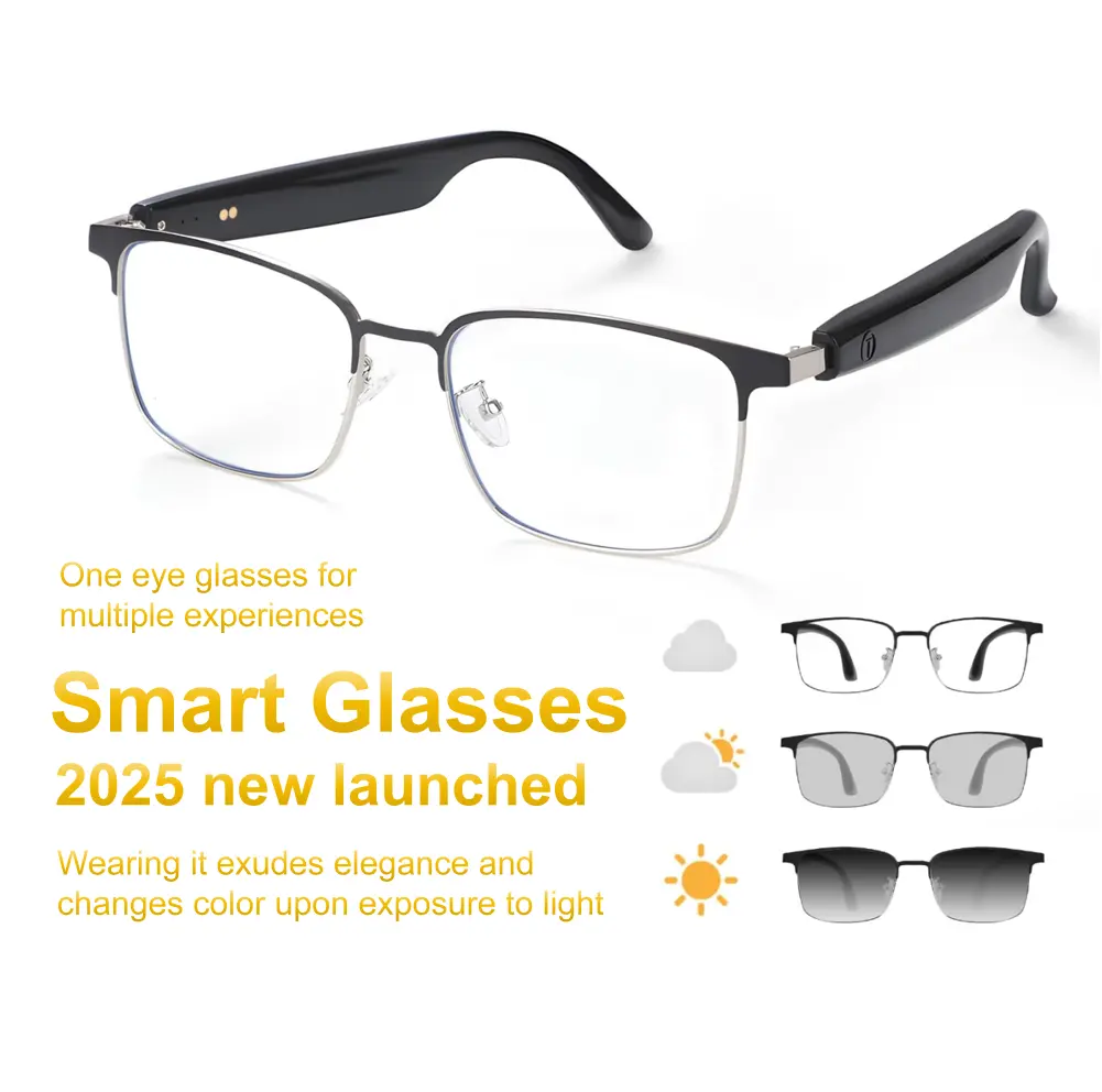 Smart Glasses with Open Ear Photochromic Lenses Polarized Sunglasses Bluetooth Voice Assistant Mic Speakers for Men Women Hands-Free Listening Voice Control Wearable Golden