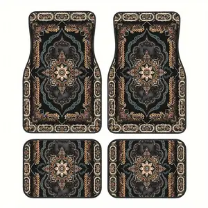Bohemian European Ethnic Pattern 4-piece Car Floor Mat Set, Universal, Non-slip Car Front and Rear Carpet, Easy To Clean Vehicle Interior Accessories