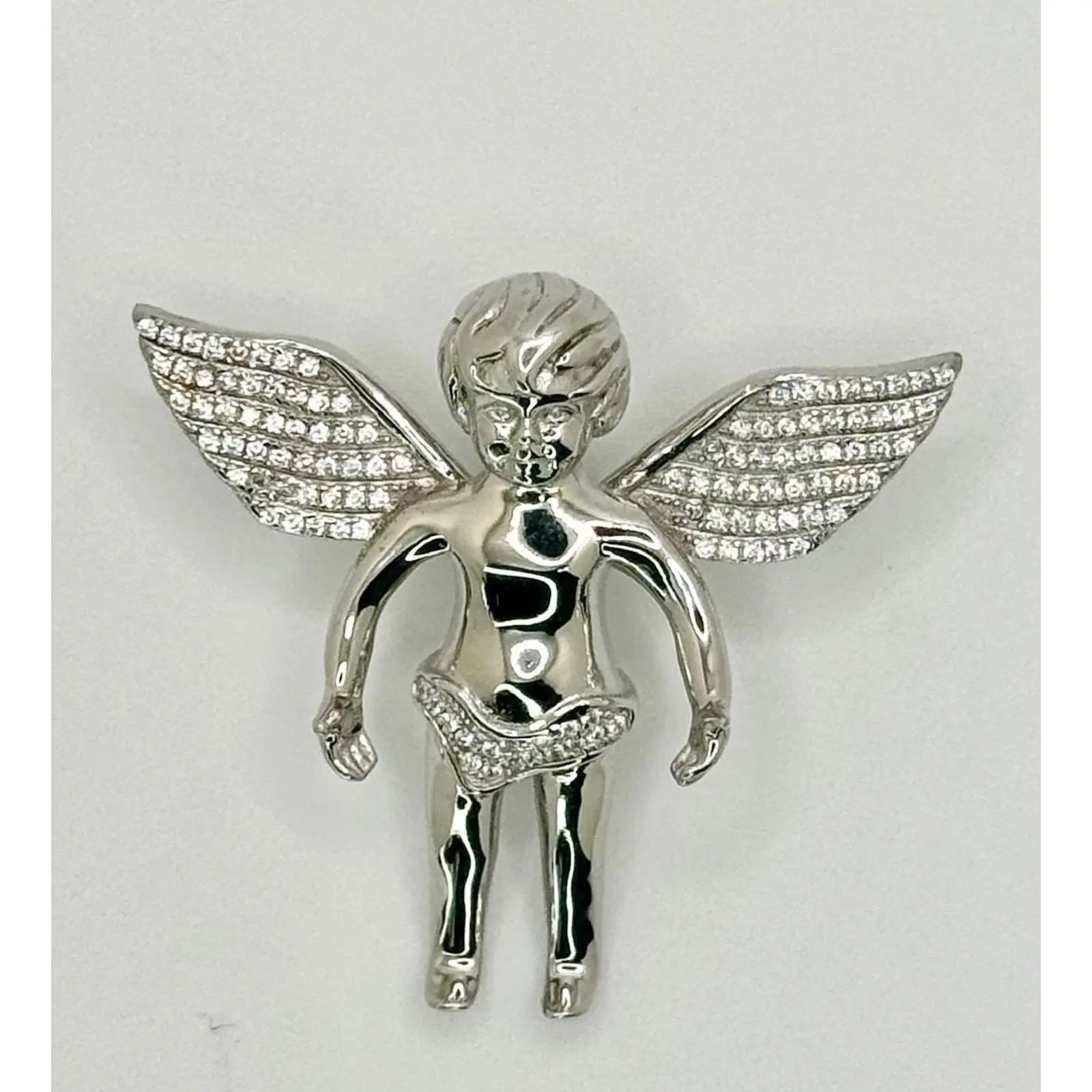 Rhodium Plated 925 Sterling Silver Angel Baby CZ Pendant - GMP00070 SKU: GMP00070