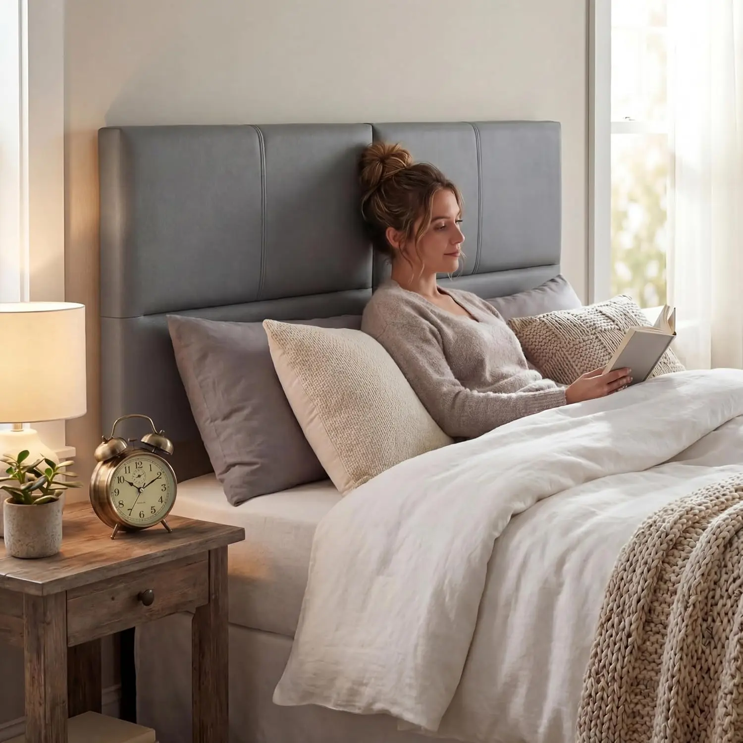 HAOBO Home Upholstered Headboard King Size Headboards Eastern King/California King Faux Leather Panels with Durable Metal Legs Adjustable Height Bed headboard Gray