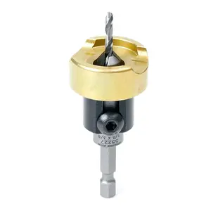 55227 Carbide Tipped 82  Countersink Set with Adjustable Drill Bit Depth Stop and No-Thrust Ball Bearing 3/8 Dia x 1/8 Drill Dia x 1/4 Inch Quick Release Hex Shank