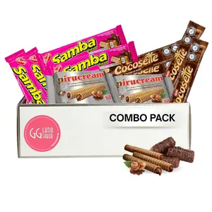 Samba Strawberry - Cocosette - Pirucream Venezuelan Food; Cookies Wafer Filled with Strawberry, Cookies Wafers Coconut Cream, Rolled Wafers Hazelnut Assorted Cookie Individually Wrapped Candies Mix Variety Pack International Venezuelan Snacks