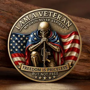 2PCS  I Am A Veteran Military Printed Bronze Plated Souvenir Coin Forever Proud United States Veteran Collection Coin