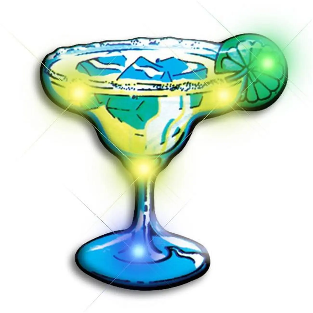 212 MAIN Margarita Lapel Pin - Unisex Party Wear Novelty Flashing Accessory with Colorful Glow, Blue/Jade/Yellow LEDs, 1.25 in