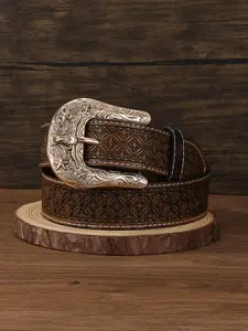 Western Cowboy Style Ethnic Pattern Pu Buckle Belt, Cowboy Waist Belt, Vintage Style Bull Head Design Trendy Belt for Women & Men, Cowgirl Belt, Fashion Accessories for Party, Daily Clothing Decor