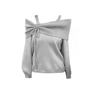 2000s women’s grey slash-neck knit pullover long-sleeve sweater, Harajuku vintage Y2K oversized cashmere sweater, 2000s clothing, 2025 knitwear tops, can be worn with a raincoat