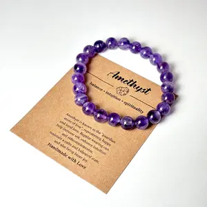 Amethyst Crystal Healing Bracelet with Card & Gift Bag - Meditating Gift