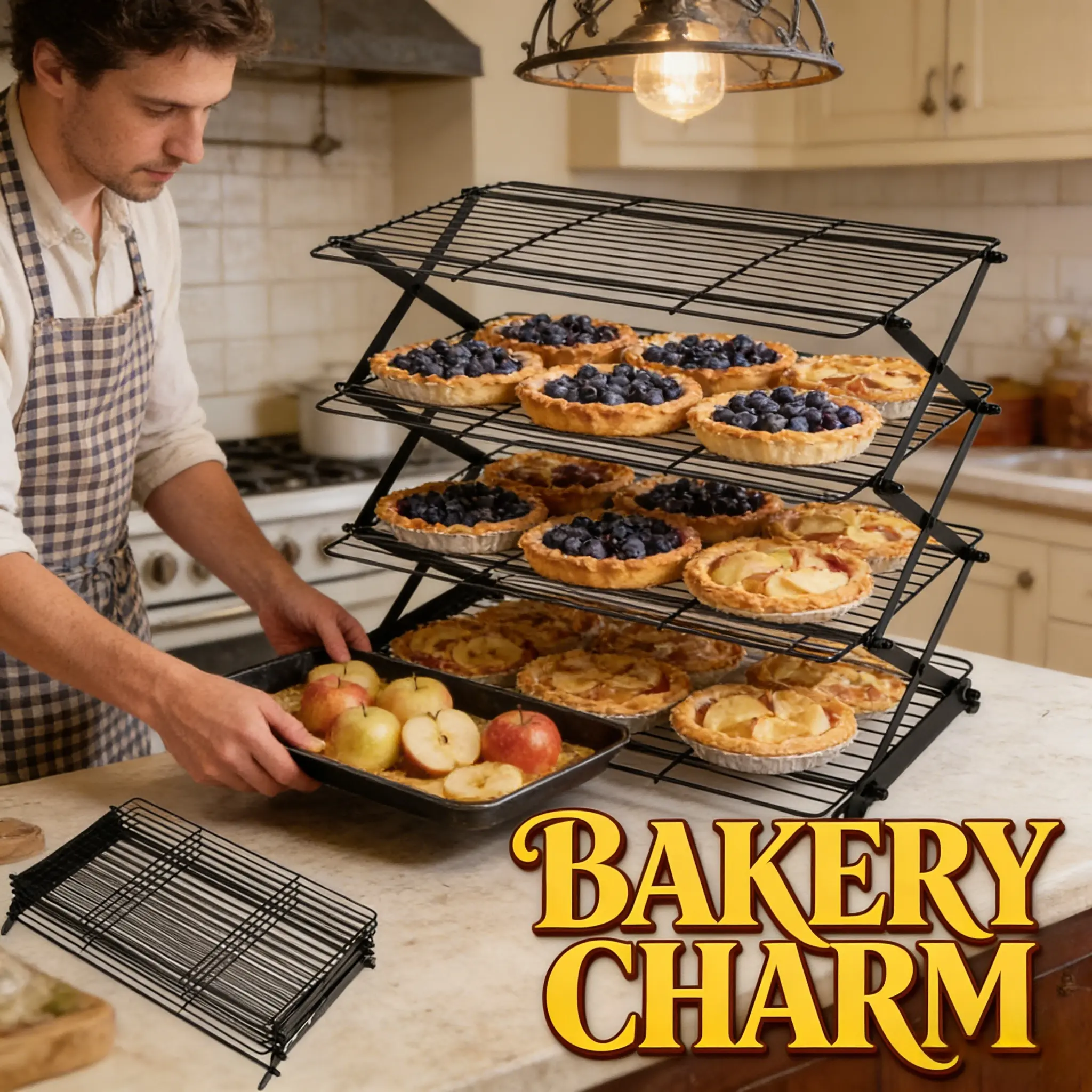 【TikTok Shop For You】Steel Adjustable 3-Setting Stackable Cooling Rack - Bakeware Utensil for Cookies, Bread, Camping Grilling, Kitchen Gadgets, Gifts for Women, Husband