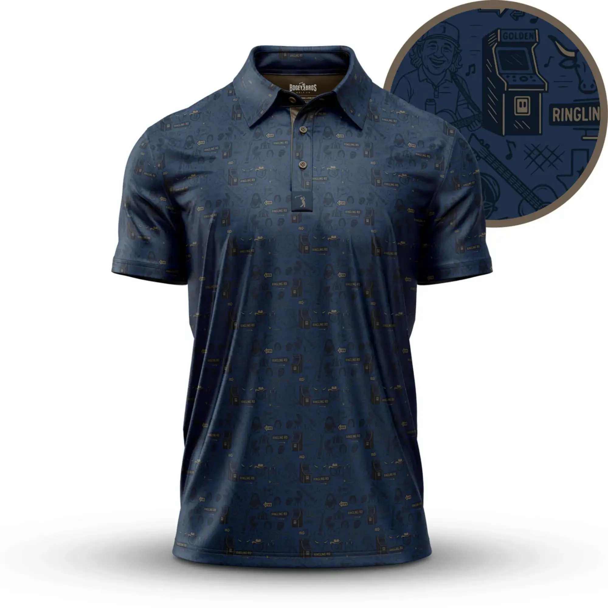 Bogey Bros Ringling Road Men’s Fun Print Golf Polo Shirt Lightweight Breathable Comfortable for Casual Wear and Golf Outfits