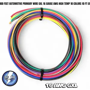 100 FT Automotive Primary Wire GXL 16 GAUGE AWG High Temp SAE-J1128 Pure Copper XLPE Insulated for Ford Chrysler M1L-85A MS-8900. 10 FT Each