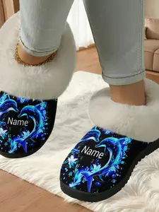 Custom Neon Deer Cotton Slippers, Personalized Colorful Plush Lined Anti-Slip Thick Sole, Home Warm Winter Shoes for Adults