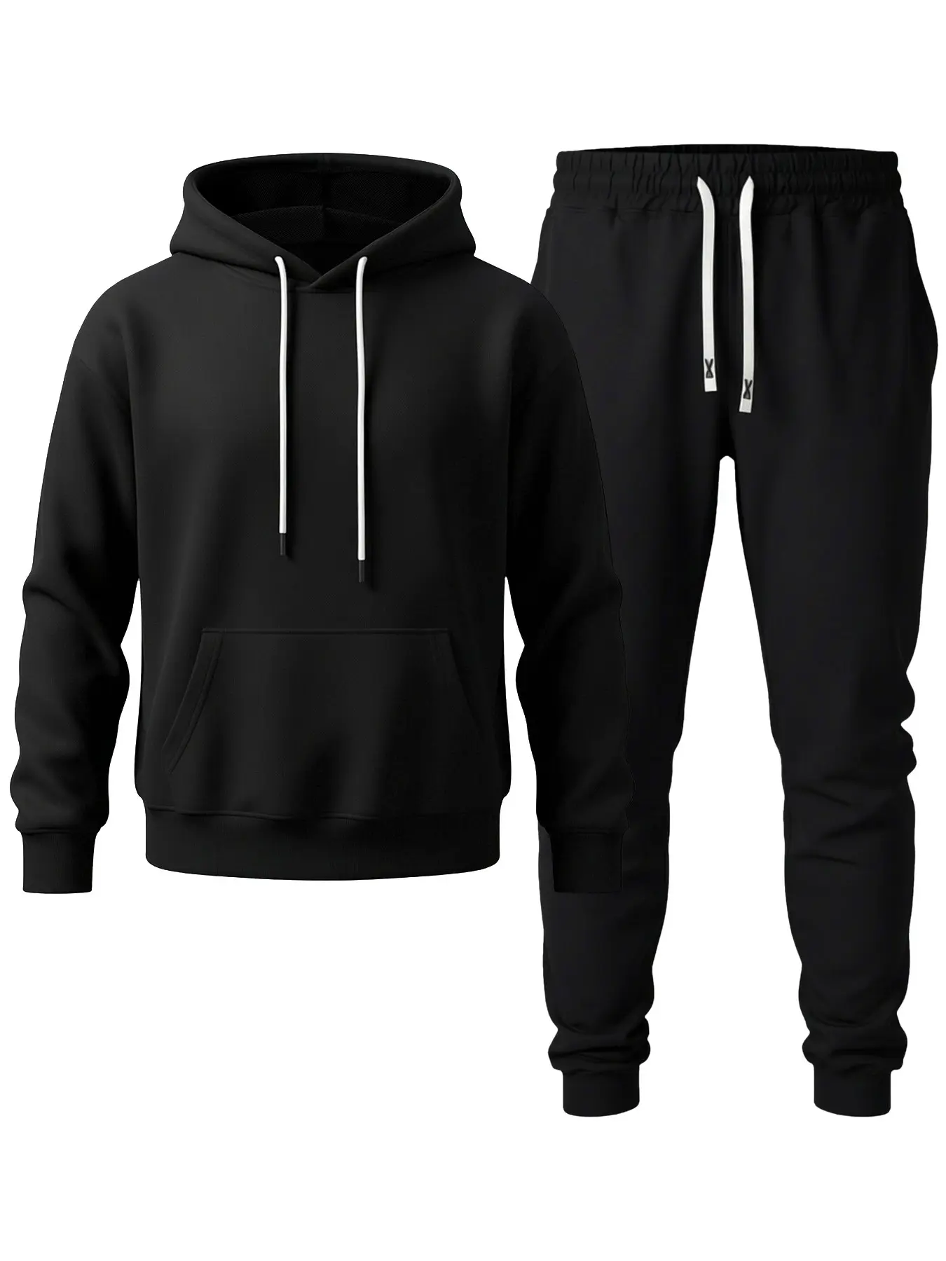 Men's Hooded Sweatshirt and Jogger Pants Spring Fall Casual Sports Set, Long Sleeve Pullover with Drawstring Waist, Ribbed Cuffed Sweatpants