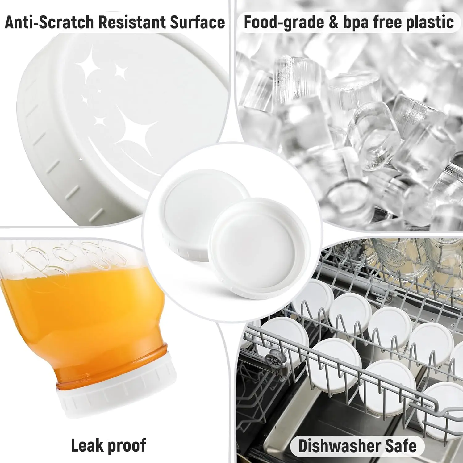 10-Pack Wide-Mouth Food-Grade Plastic Leakproof Lids (3.38 in/86 mm Diameter) for Ball, Kerr Preserving Jars & Storage Containers - Dishwasher-Safe Caps That Maintains Freshness, Great Gifts for Canning Friends
