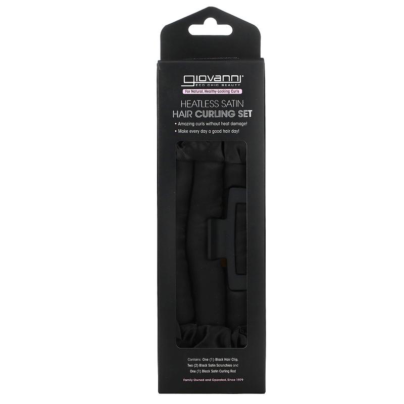 Giovanni Heatless Satin, Hair Curling Set, Black, 4 Piece