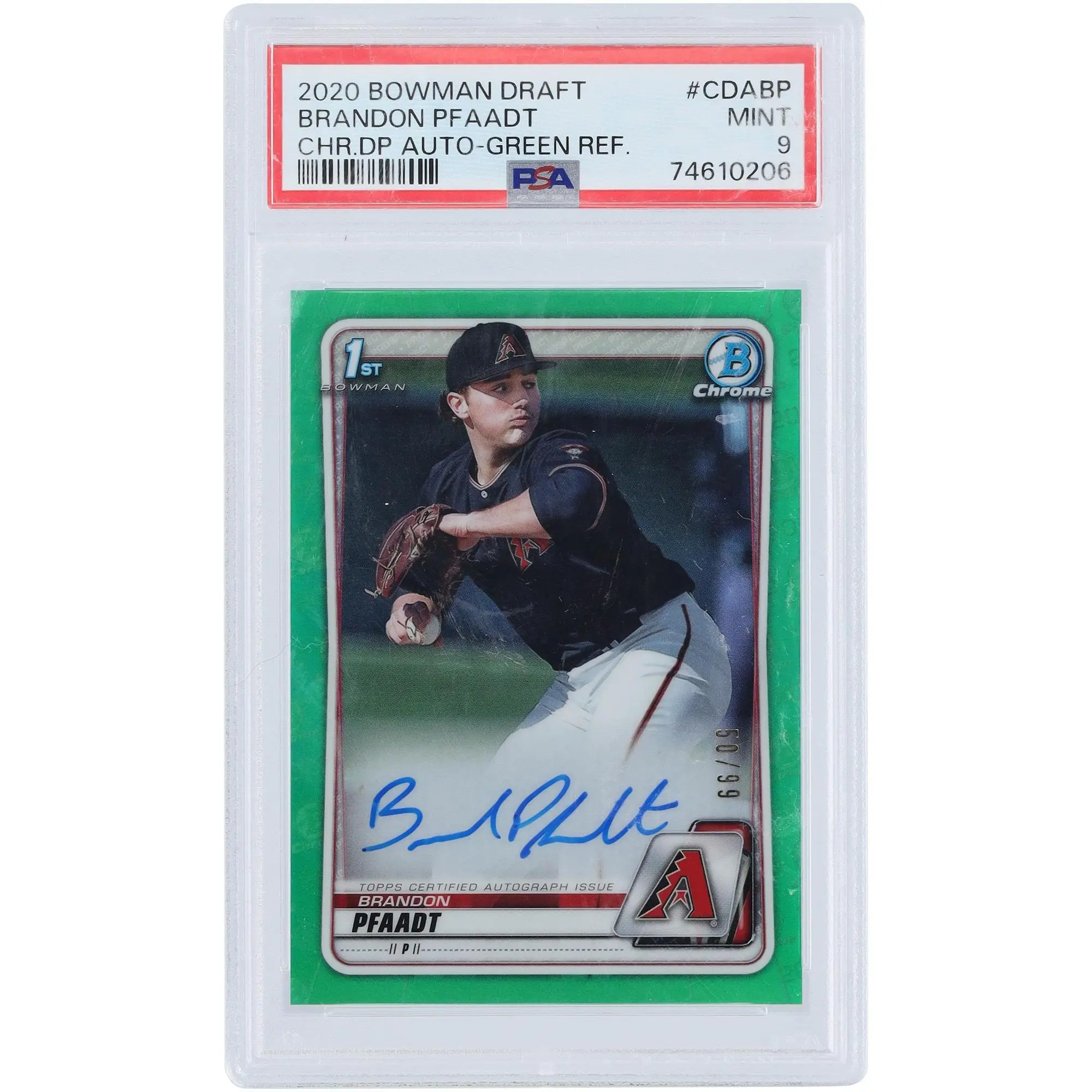Brandon Pfaadt Arizona Diamondbacks Autographed 2020 Bowman Chrome 1st Bowman Green Refractor #CDA-BP #50/99 PSA Authenticated 9 Card - Fanatics Authentic Certified