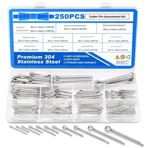 250 count Cotter Pin Assortment Kit, 12 Sizes, 304 Stainless Steel, Hardware Pins for Trailer, , Tractor, Automotive, Hitch and Locking Systems