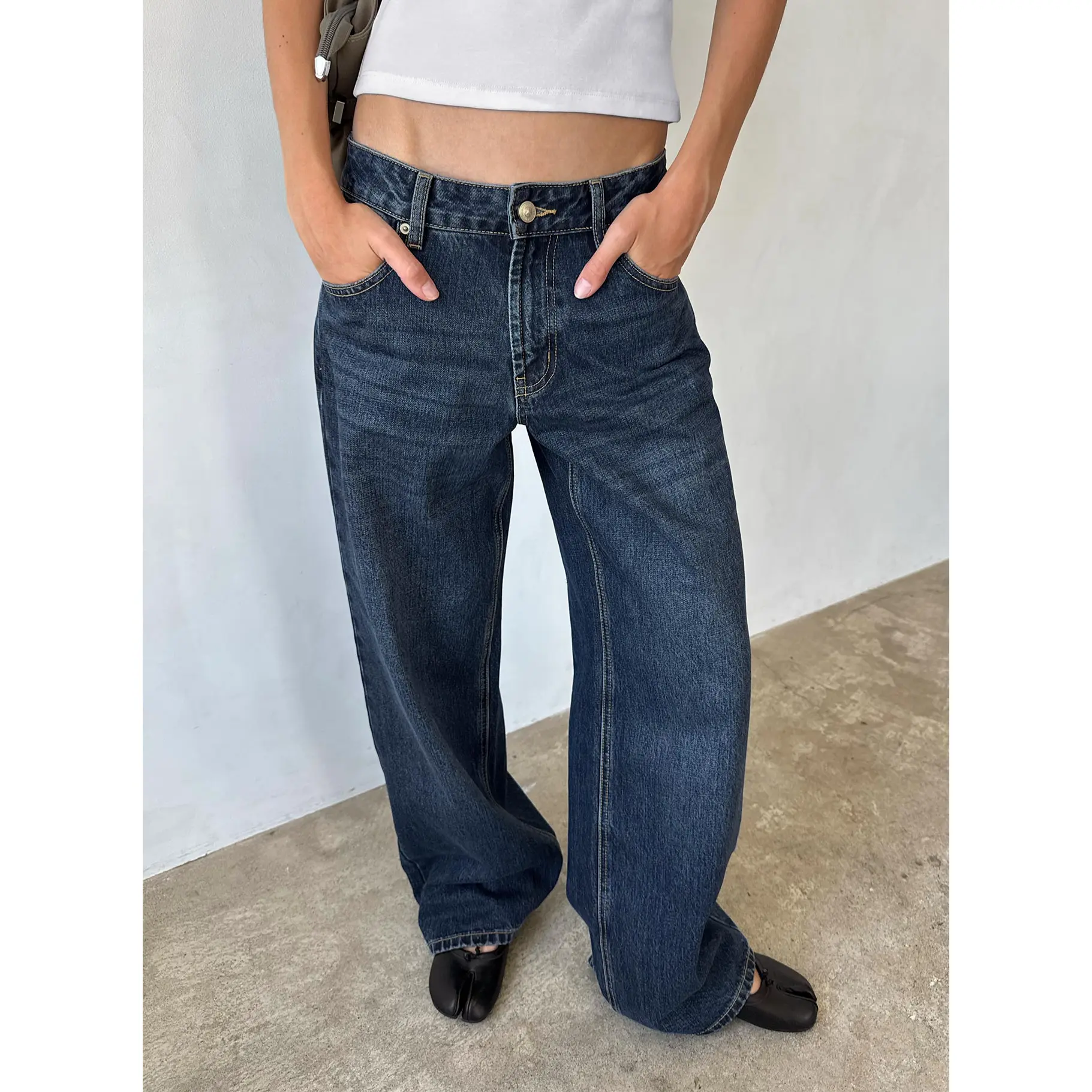 Serenitia Mid Rise Relaxed Jeans Dark Blue Wash